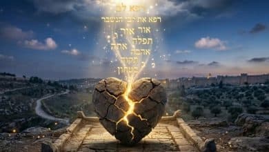 תפילה אחרי פרידה 4 תפילה אחרי פרידה, לב נשבר אור אותיות תפילה, מזבח, רקע של חומות ירושלים